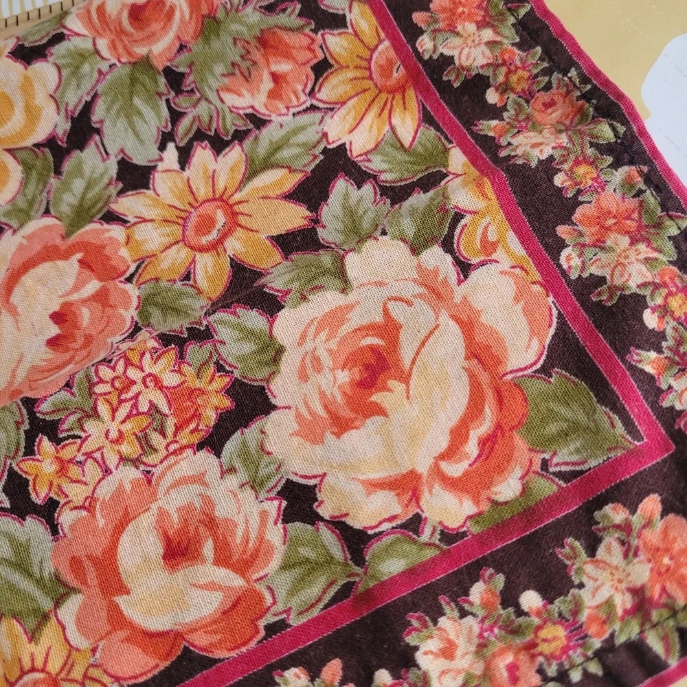 April Cornell Cloth Napkins Set Of 4 Black Border Pink Rose Yellow Daisy 15x15